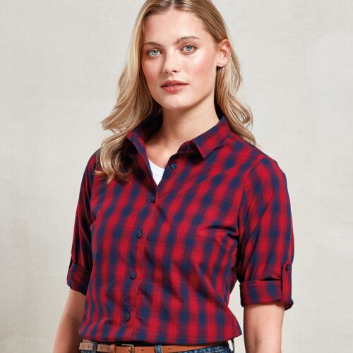 Premier Women's Mulligan check cotton long sleeve shirt PR350 Women's Mulligan check cotton long sleeve shirt Thumbnail